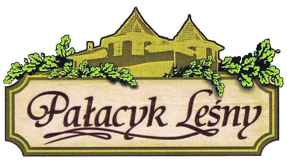 Pałac Leśny - logo z budynkiem i liśćmi